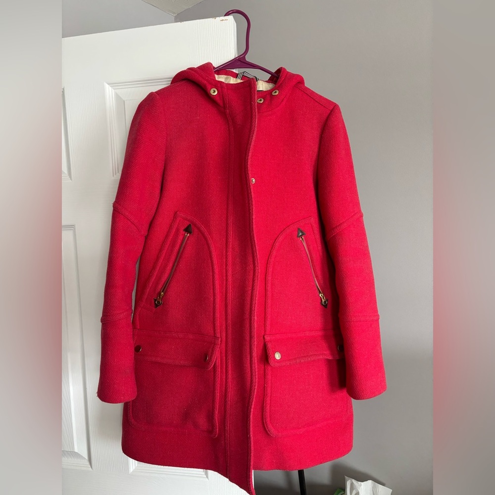 J crew chateau parka in Italian stadium wool heather bright cherry size 6